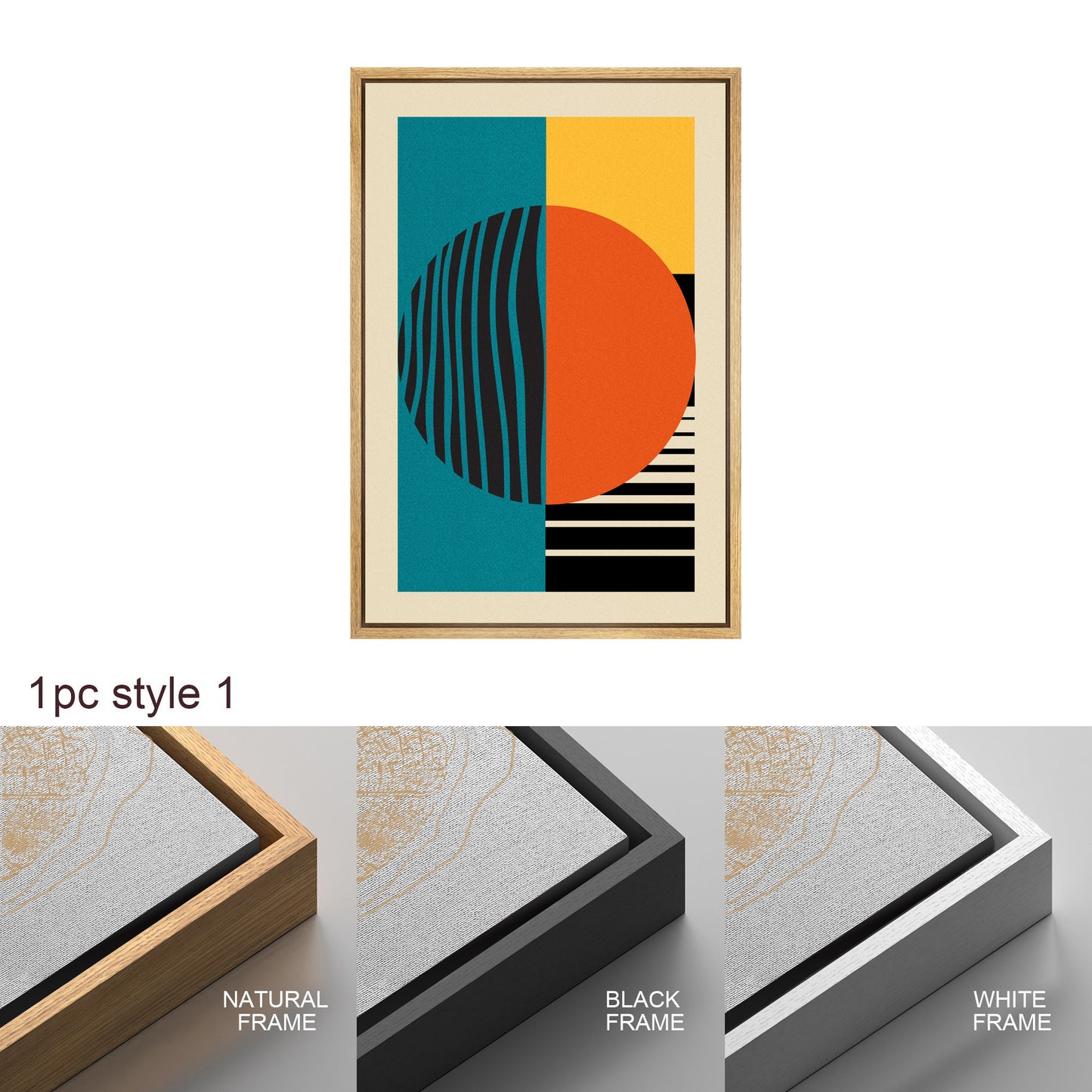 Framed Canvas Print Wall Art Bauhaus Sun and Waves Abstract Illustration Mid Century Modern Wall Art Minimalist Decor