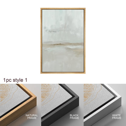 Framed Canvas Print Wall Art Set Teal Beige Gray Pastel Abstract Painting Modern Art Minimalist Decor