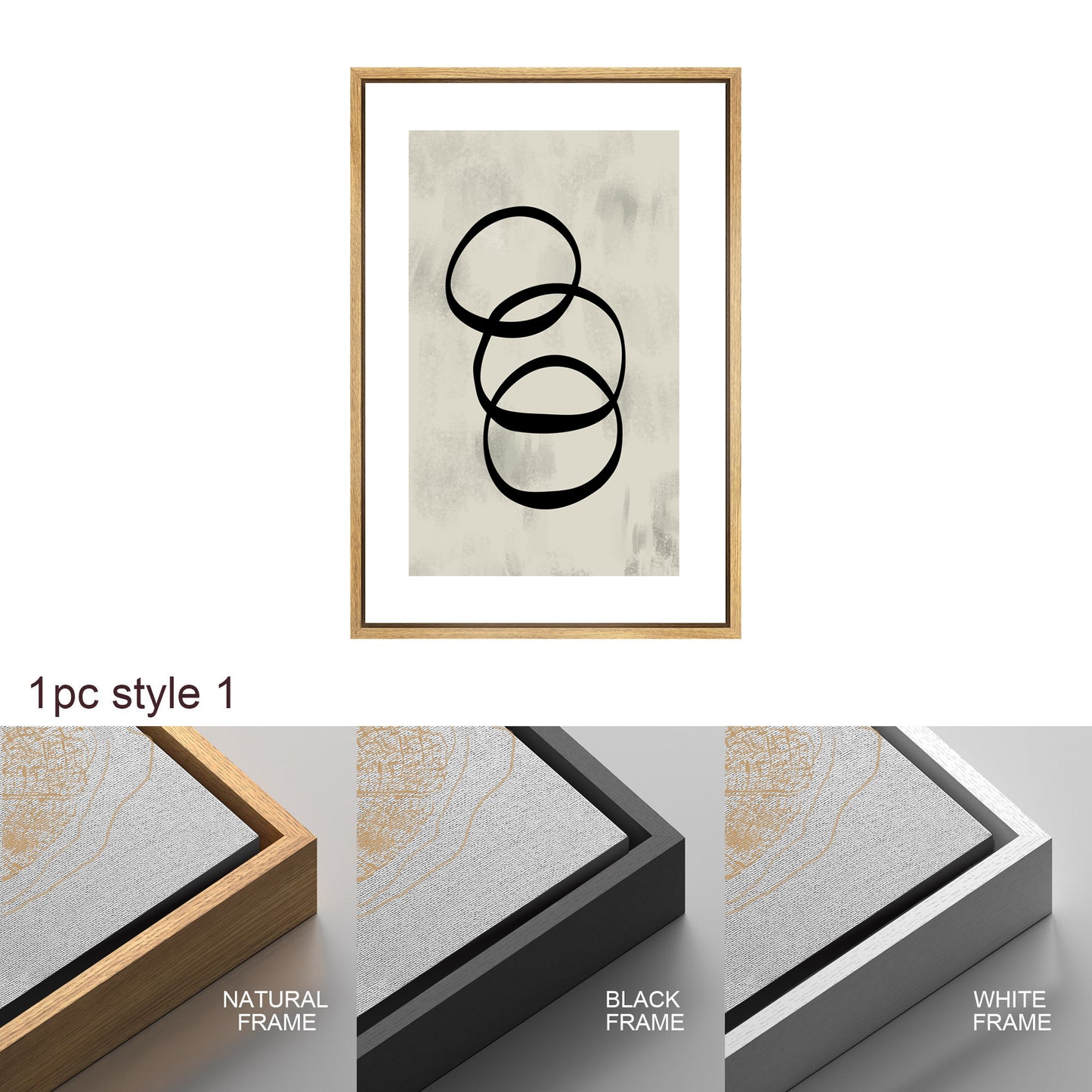 Framed Canvas Print Wall Art Set Geometric Ring Grid Abstract Illustrations Modern Art Minimalist Neutral Decor