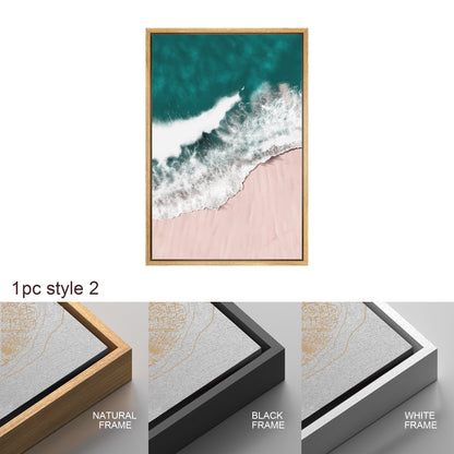 Framed Canvas Print Wall Art Set of 3 Green Nautical Beach Ocean Wave Photography Modern Art Minimalist Decor