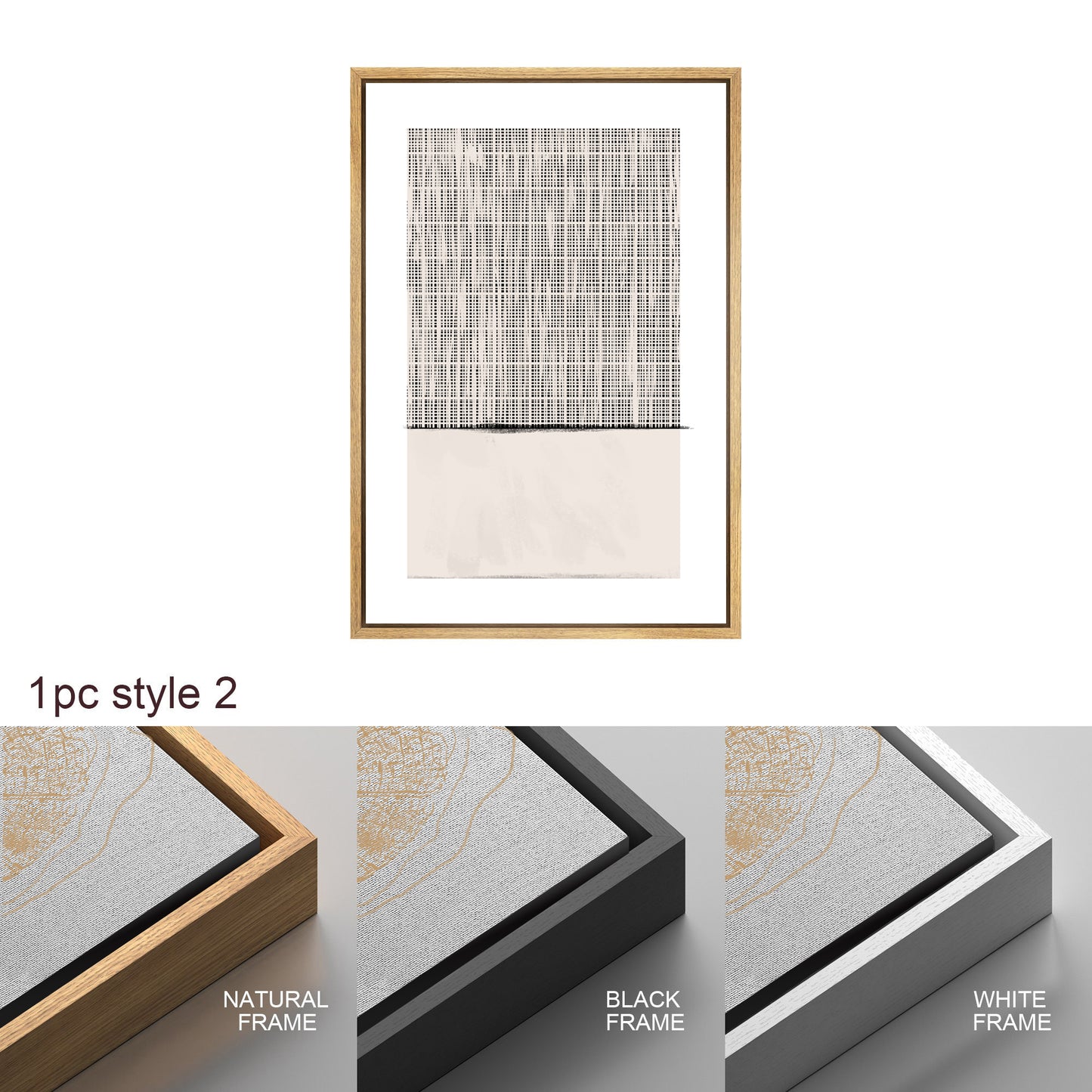 Framed Canvas Print Wall Art Set Geometric Ring Grid Abstract Illustrations Modern Art Minimalist Neutral Decor