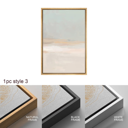 Framed Canvas Print Wall Art Set Teal Beige Gray Pastel Abstract Painting Modern Art Minimalist Decor