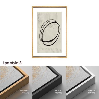 Framed Canvas Print Wall Art Set Geometric Ring Grid Abstract Illustrations Modern Art Minimalist Neutral Decor