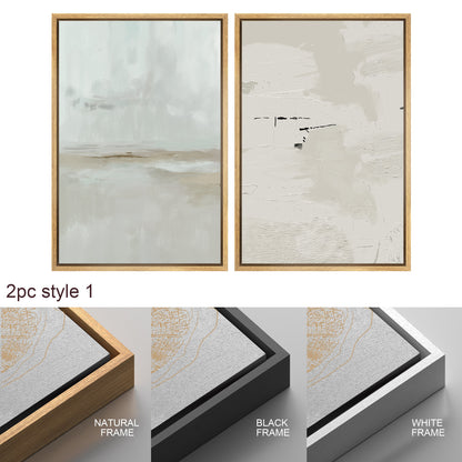 Framed Canvas Print Wall Art Set Teal Beige Gray Pastel Abstract Painting Modern Art Minimalist Decor