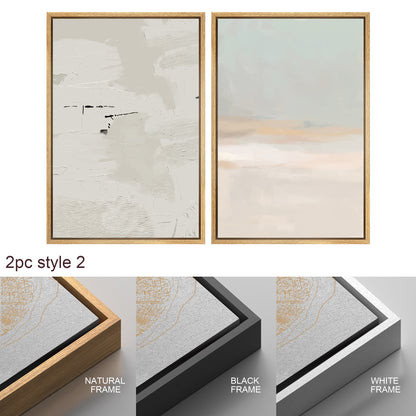 Framed Canvas Print Wall Art Set Teal Beige Gray Pastel Abstract Painting Modern Art Minimalist Decor