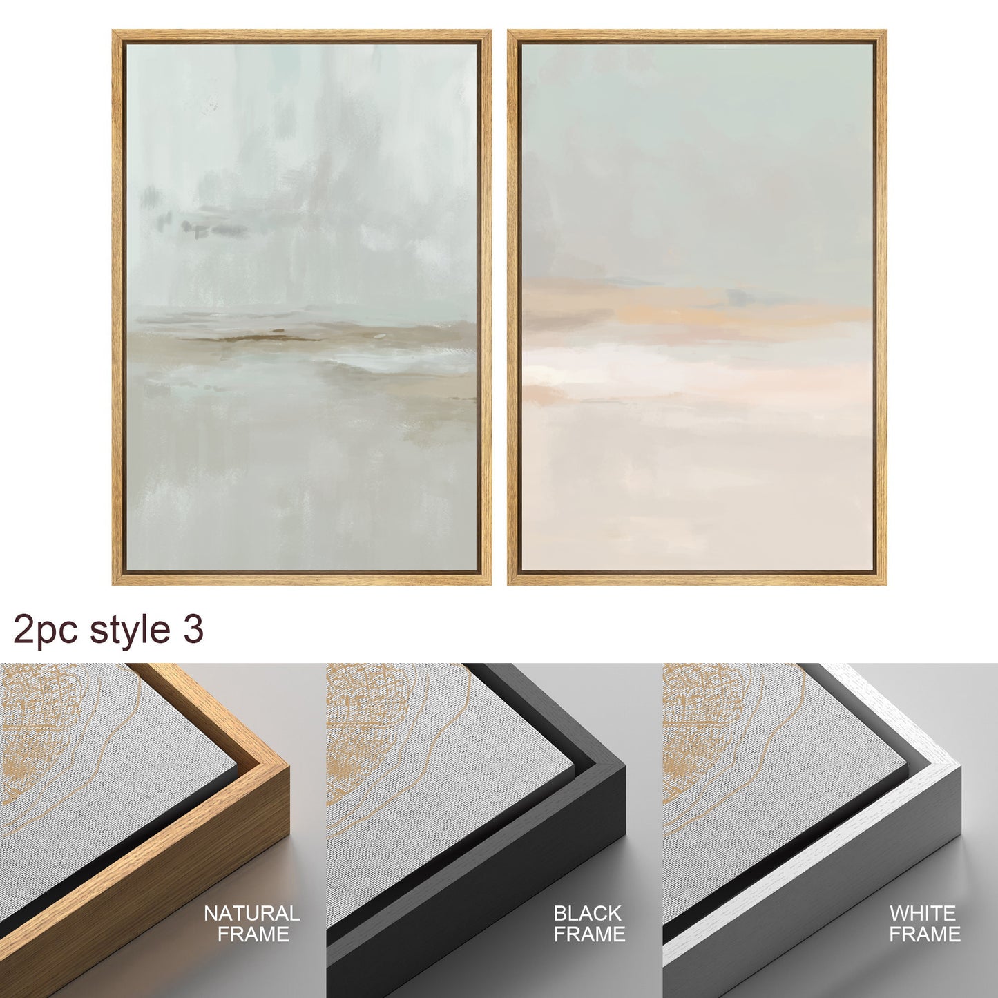 Framed Canvas Print Wall Art Set Teal Beige Gray Pastel Abstract Painting Modern Art Minimalist Decor