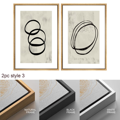 Framed Canvas Print Wall Art Set Geometric Ring Grid Abstract Illustrations Modern Art Minimalist Neutral Decor