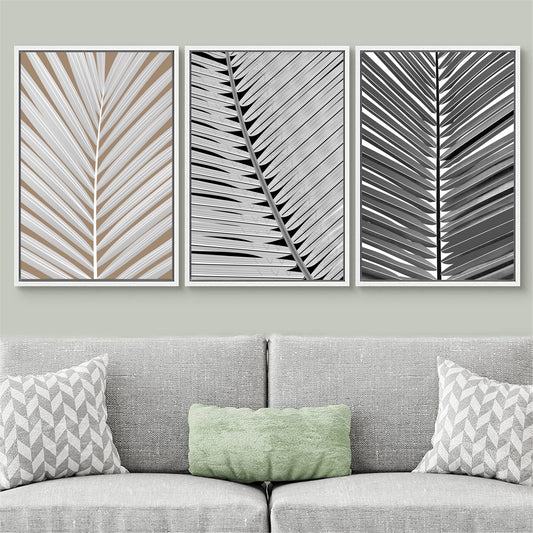 Framed Canvas Print Wall Art Black and White Tropical Palm Leaf Nature Illustrations Modern Art for Living Room