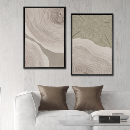 Framed Canvas Print Wall Art Set of 2 Pastel Grunge Wood Tree Rings Abstract Illustrations Minimalist Modern Art Boho Decor