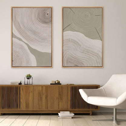 Framed Canvas Print Wall Art Set of 2 Pastel Grunge Wood Tree Rings Abstract Illustrations Minimalist Modern Art Boho Decor