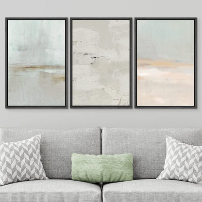 Framed Canvas Print Wall Art Set Teal Beige Gray Pastel Abstract Painting Modern Art Minimalist Decor