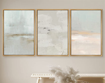 Framed Canvas Print Wall Art Set Teal Beige Gray Pastel Abstract Painting Modern Art Minimalist Decor