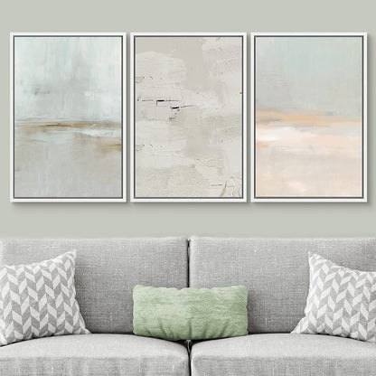 Framed Canvas Print Wall Art Set Teal Beige Gray Pastel Abstract Painting Modern Art Minimalist Decor