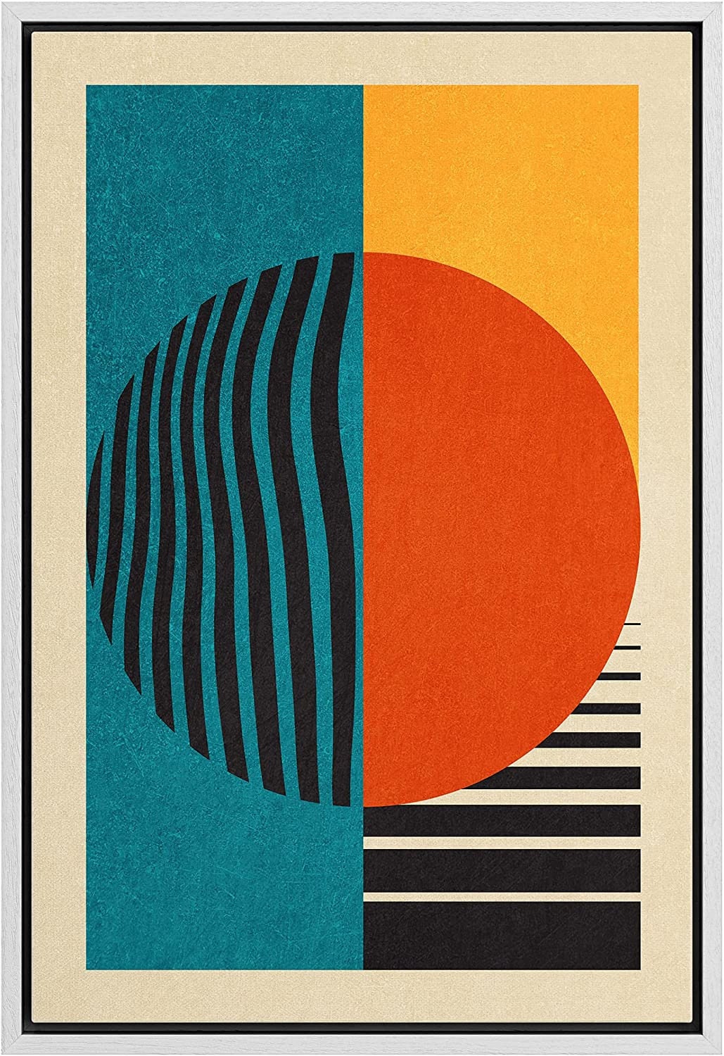 Framed Canvas Print Wall Art Bauhaus Sun and Waves Abstract Illustration Mid Century Modern Wall Art Minimalist Decor