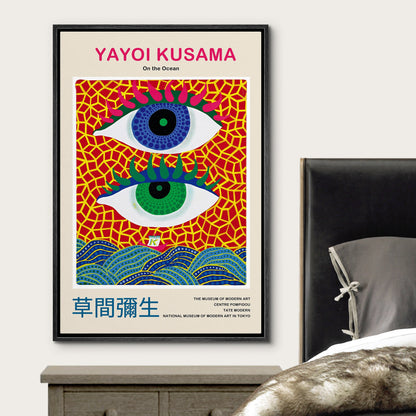 Framed Canvas Print Wall Art On The Ocean by Yayoi Kusama Japanese Modern Art Minimalist Decor