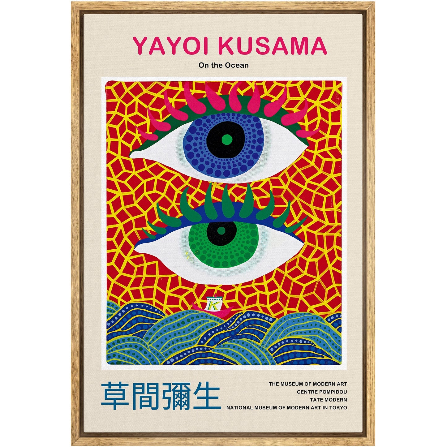 Framed Canvas Print Wall Art On The Ocean by Yayoi Kusama Japanese Modern Art Minimalist Decor