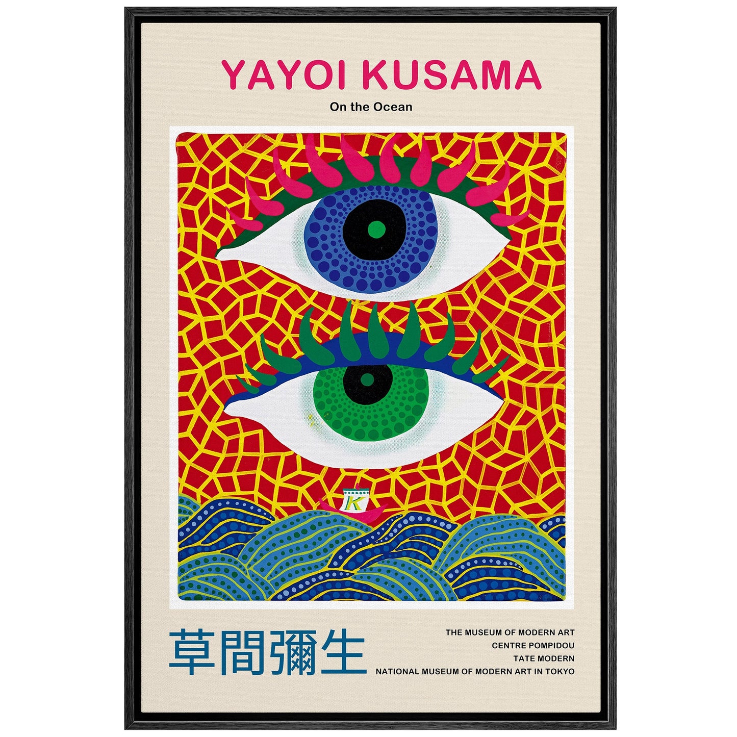 Framed Canvas Print Wall Art On The Ocean by Yayoi Kusama Japanese Modern Art Minimalist Decor