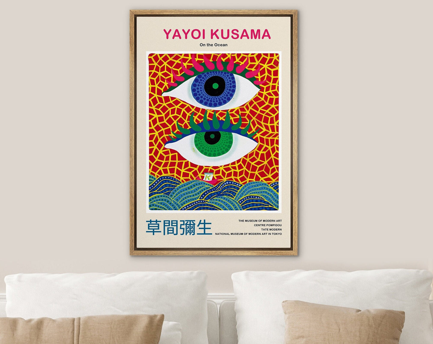 Framed Canvas Print Wall Art On The Ocean by Yayoi Kusama Japanese Modern Art Minimalist Decor